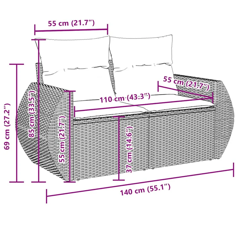 Salon de jardin avec coussins 7 pcs beige résine tressée - 14