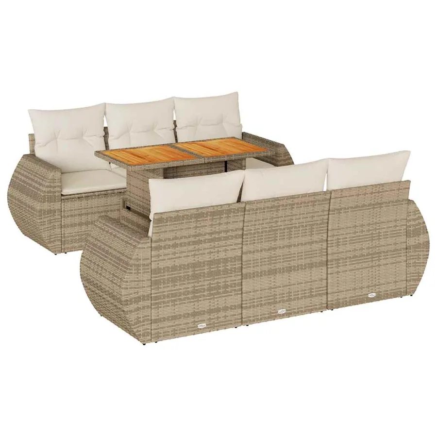Salon de jardin avec coussins 7 pcs beige résine tressée - 2