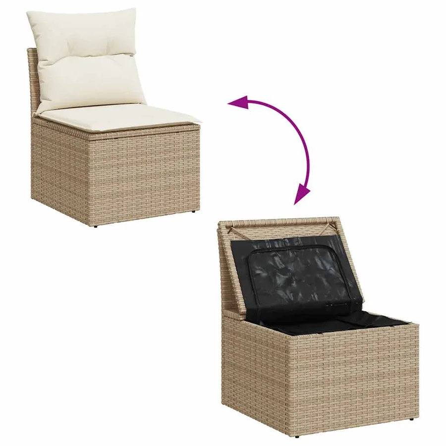Salon de jardin avec coussins 7 pcs beige résine tressée - 7
