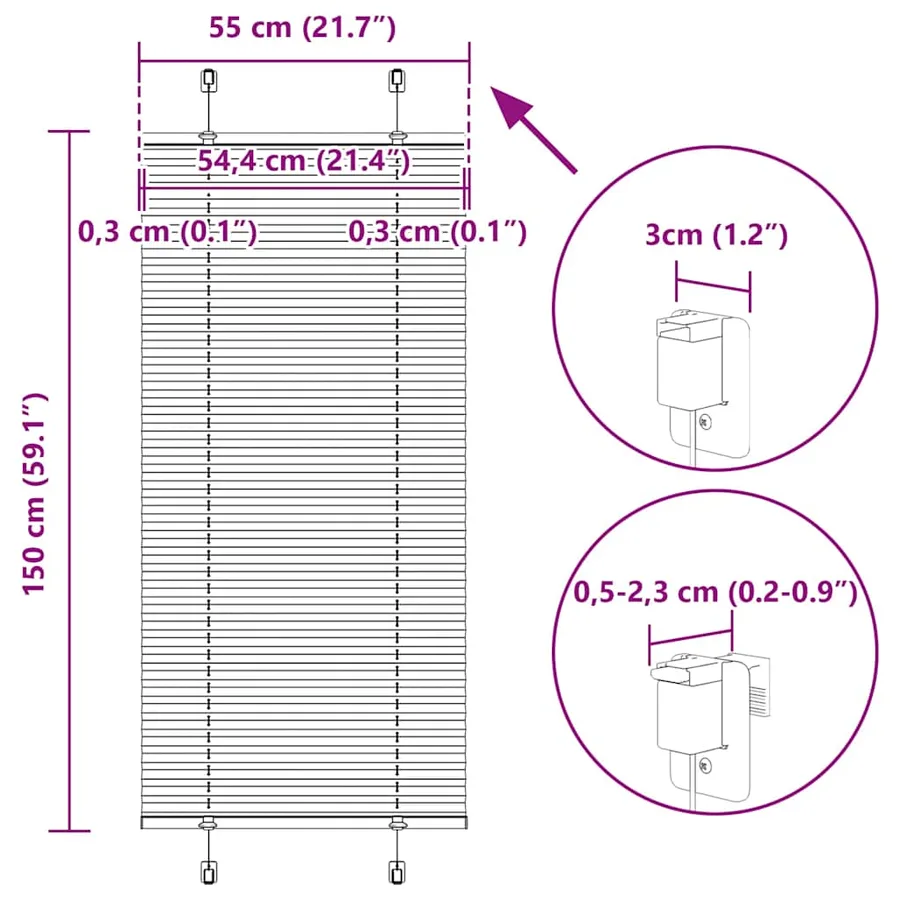 Store plissé blanc 55x150 cm largeur du tissu 54,4 cm polyester - 14