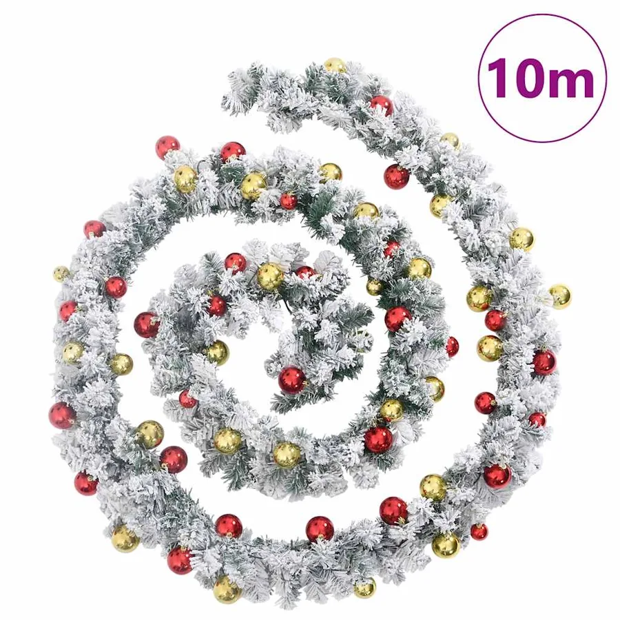 Guirlande de Noël avec boules et lumières LED vert 10 m PVC - 7