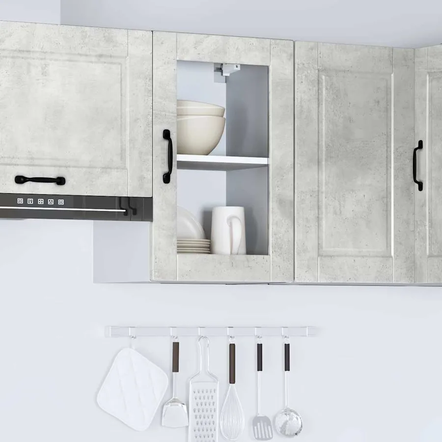 Armoire murale de cuisine avec porte en verre Porto gris béton - 4