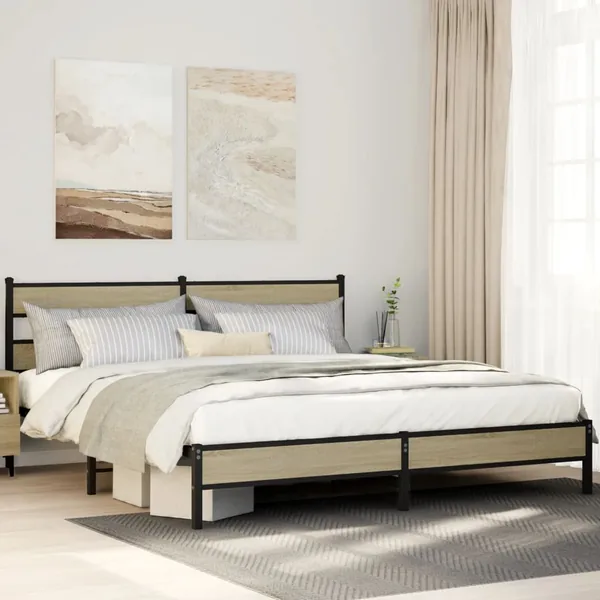 Cadre de lit en métal sans matelas chêne sonoma 180x200 cm