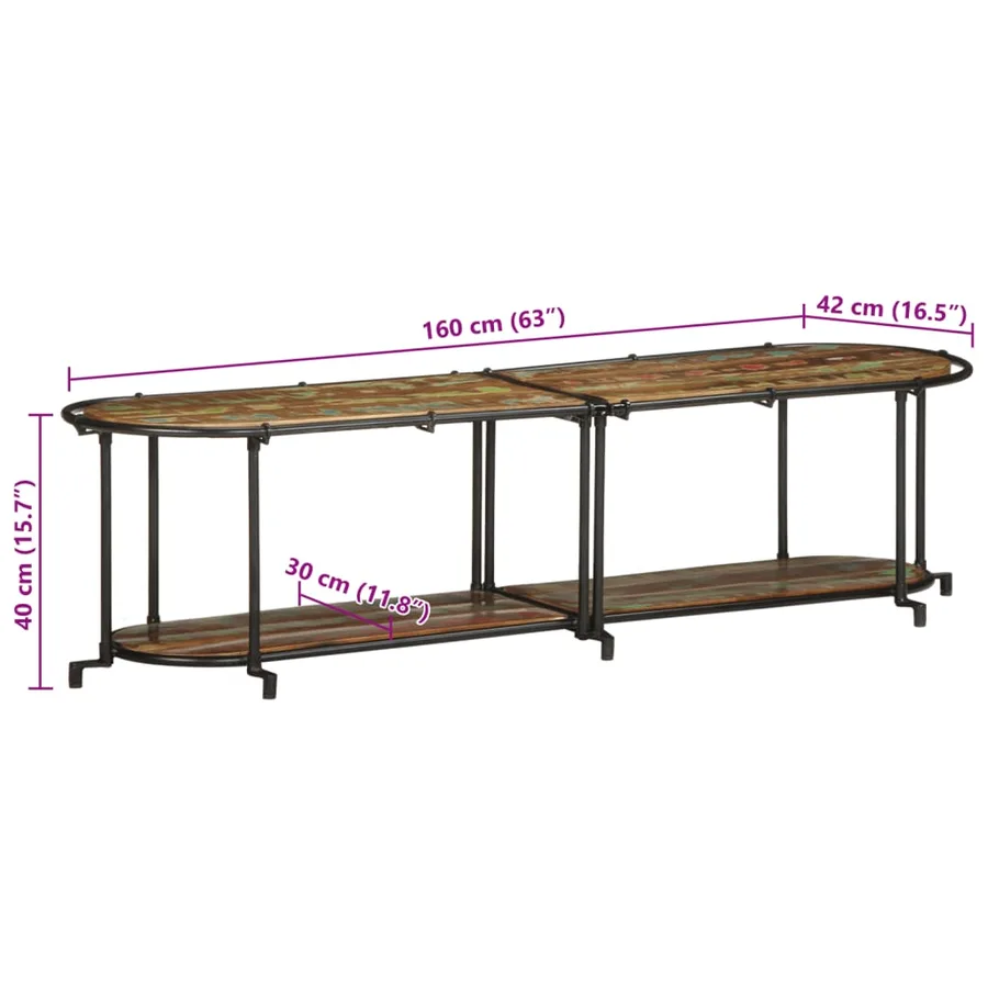 Meuble TV 160x42x40 cm bois massif de récupération - 11