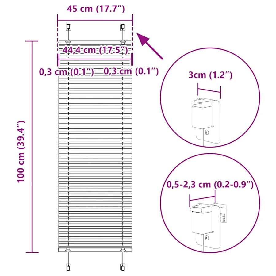 Store plissé blanc 45x100 cm largeur du tissu 44,4 cm polyester - 14