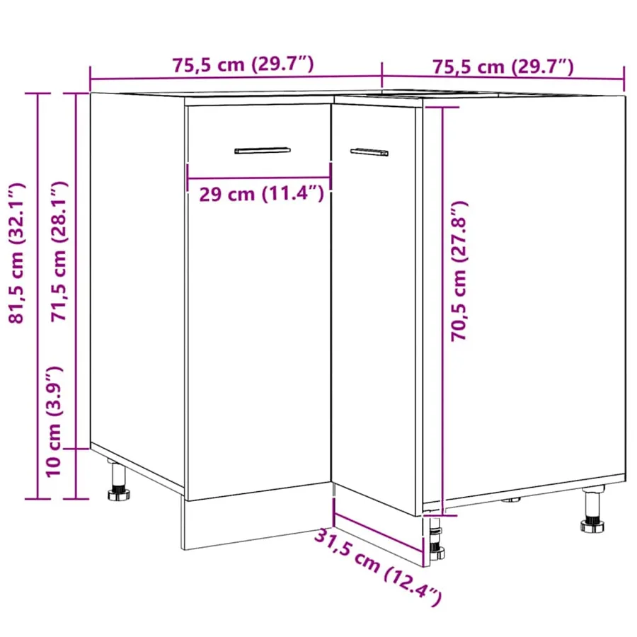 Meuble de cuisine "Lyon" Chêne artisanal 75,5 x 75,5 x 81,5 cm Bois d'ingénierie - 11