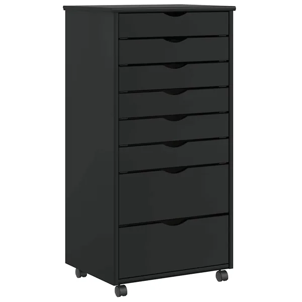 Armoire roulante avec tiroirs MOSS noir bois de pin solide