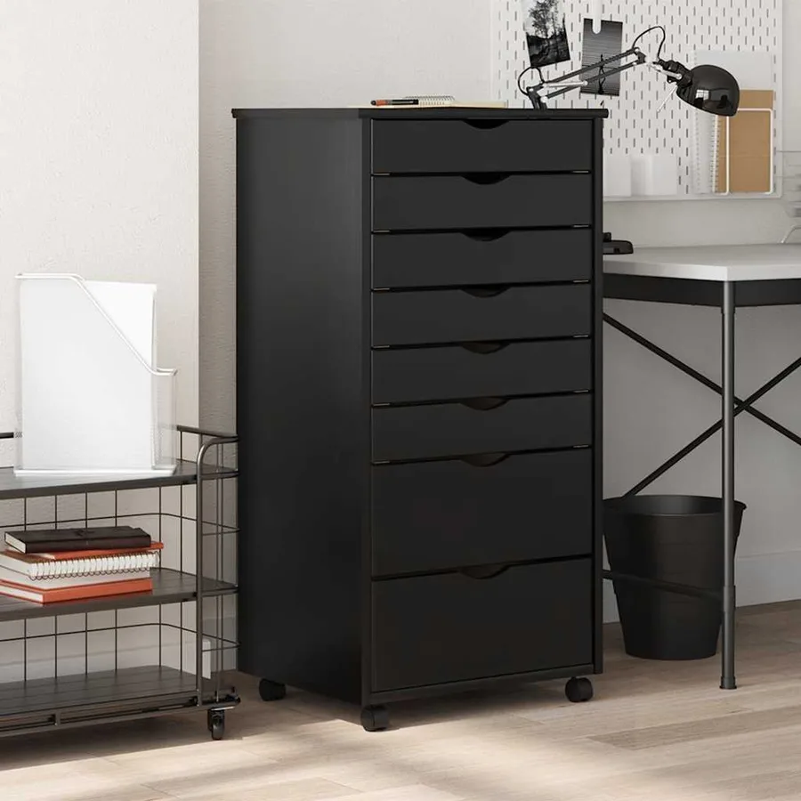 Armoire roulante avec tiroirs MOSS noir bois de pin solide - 2