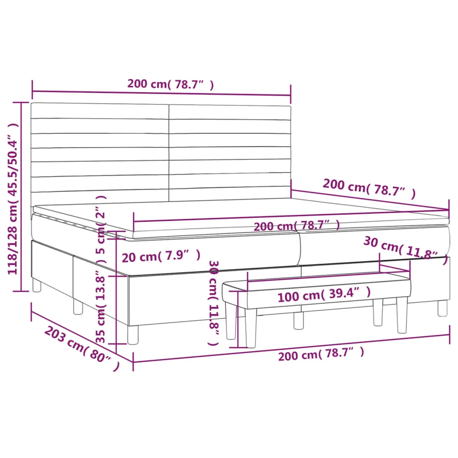 Sommier à lattes de lit avec matelas Crème 200x200 cm Tissu - 8