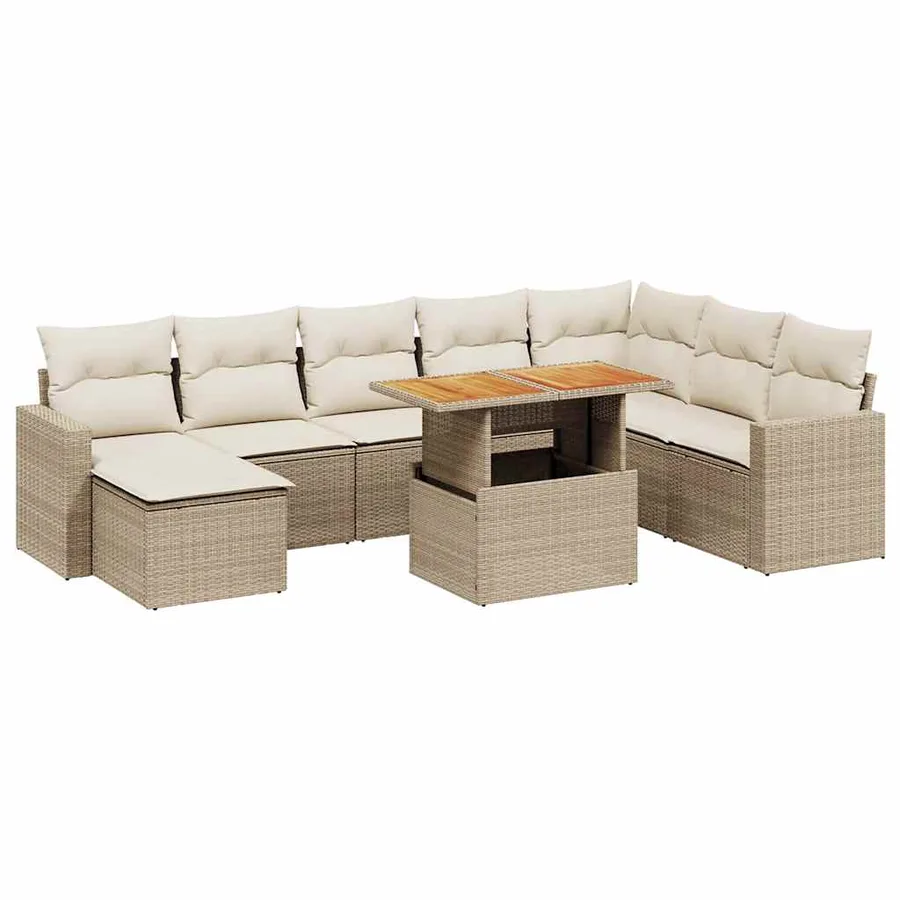 Salon de jardin avec coussins 9 pcs beige résine tressée - 2