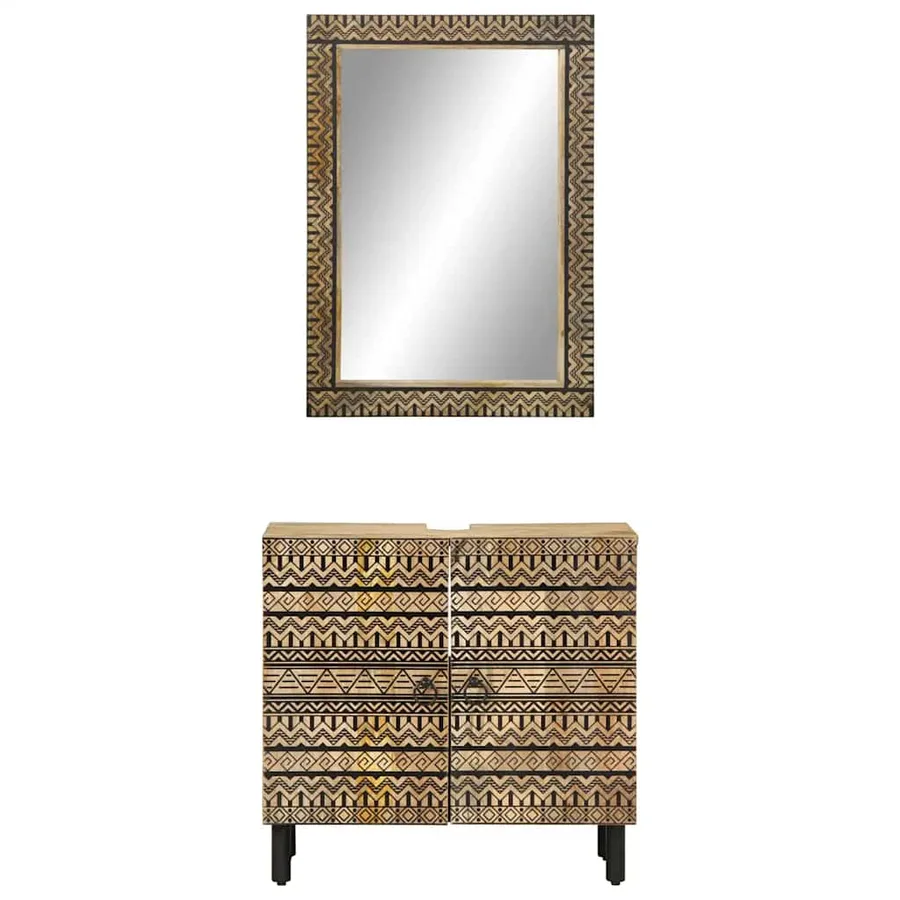 Ensemble de meubles salle de bain 2 pcs bois de manguier massif - 3