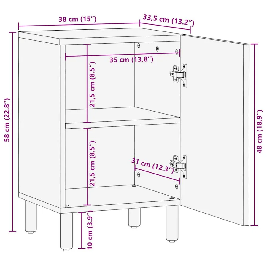 Armoire de salle de bain 38x33,5x58 cm bois massif de manguier - 12