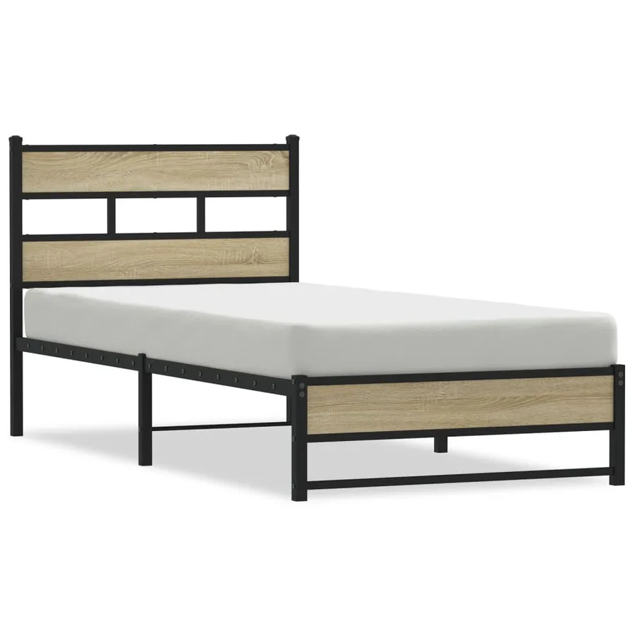 Cadre de lit en métal sans matelas chêne sonoma 75x190 cm - 2