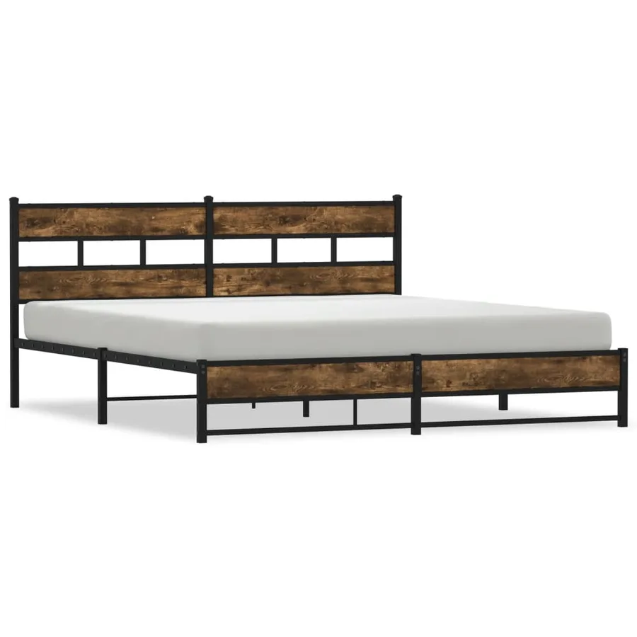 Cadre de lit en métal sans matelas chêne fumé 193x203 cm - 2