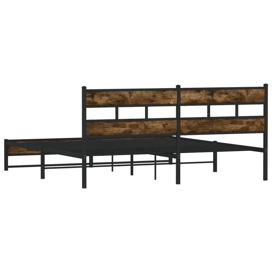 Cadre de lit en métal sans matelas chêne fumé 193x203 cm - 6