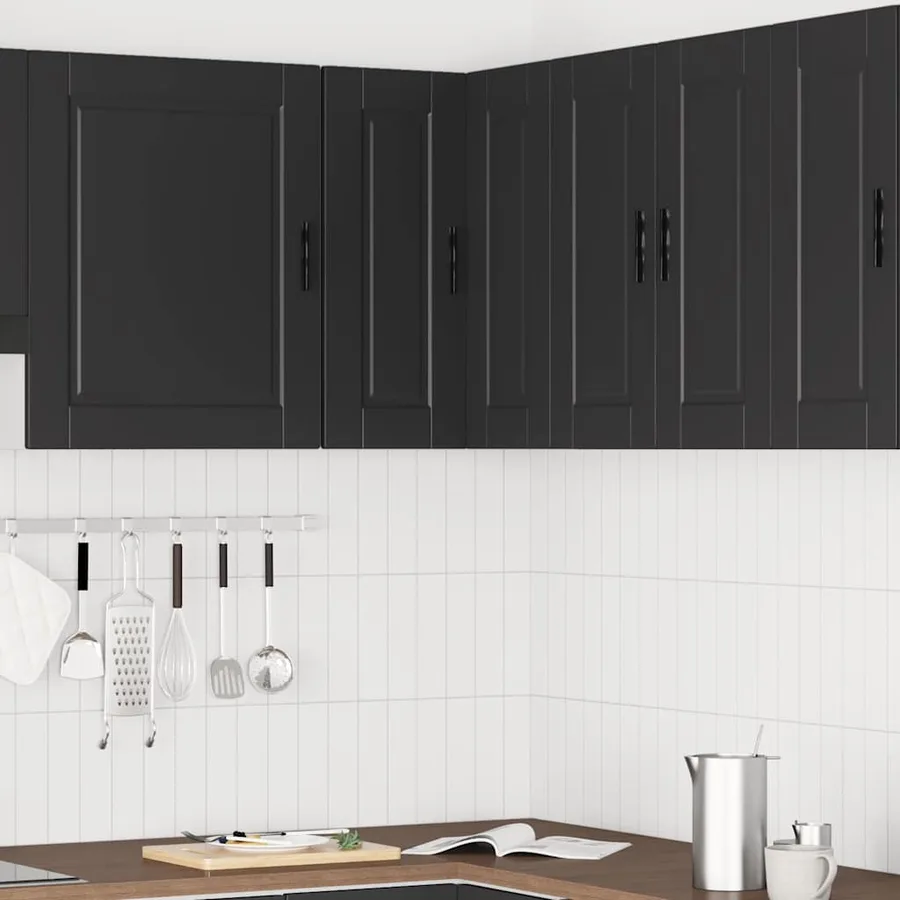 Armoire d'angle murale de cuisine Porto noir bois d'ingénierie - 3