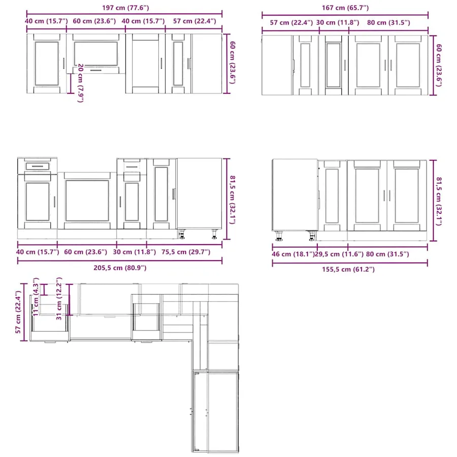 Ensemble d'armoires de cuisine 11 pcs Porto bois d'ingénierie - 9