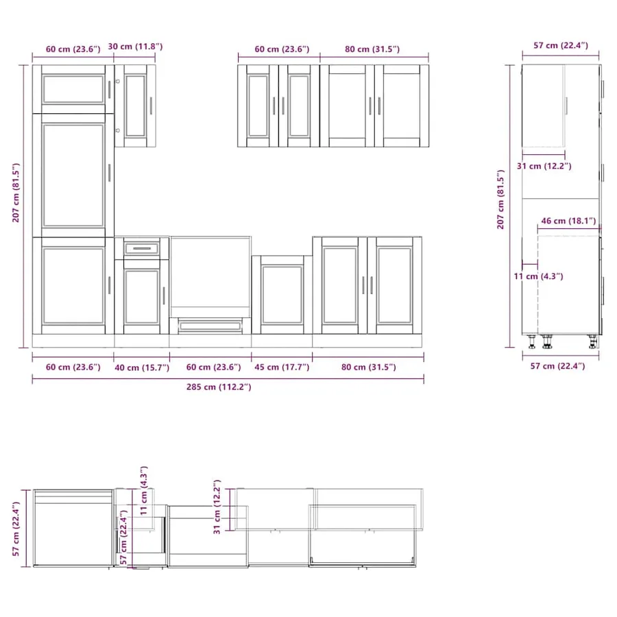 Ensemble d'armoires de cuisine 8 pcs Kalmar bois d'ingénierie - 8
