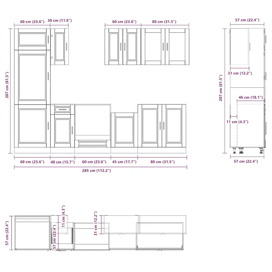 Ensemble d'armoires de cuisine 8 pcs Kalmar bois d'ingénierie - 8