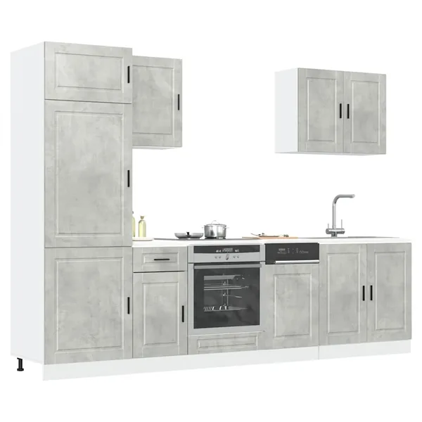 Ensemble de 7 meubles de cuisine "Porto" en bois d'ingénierie gris béton