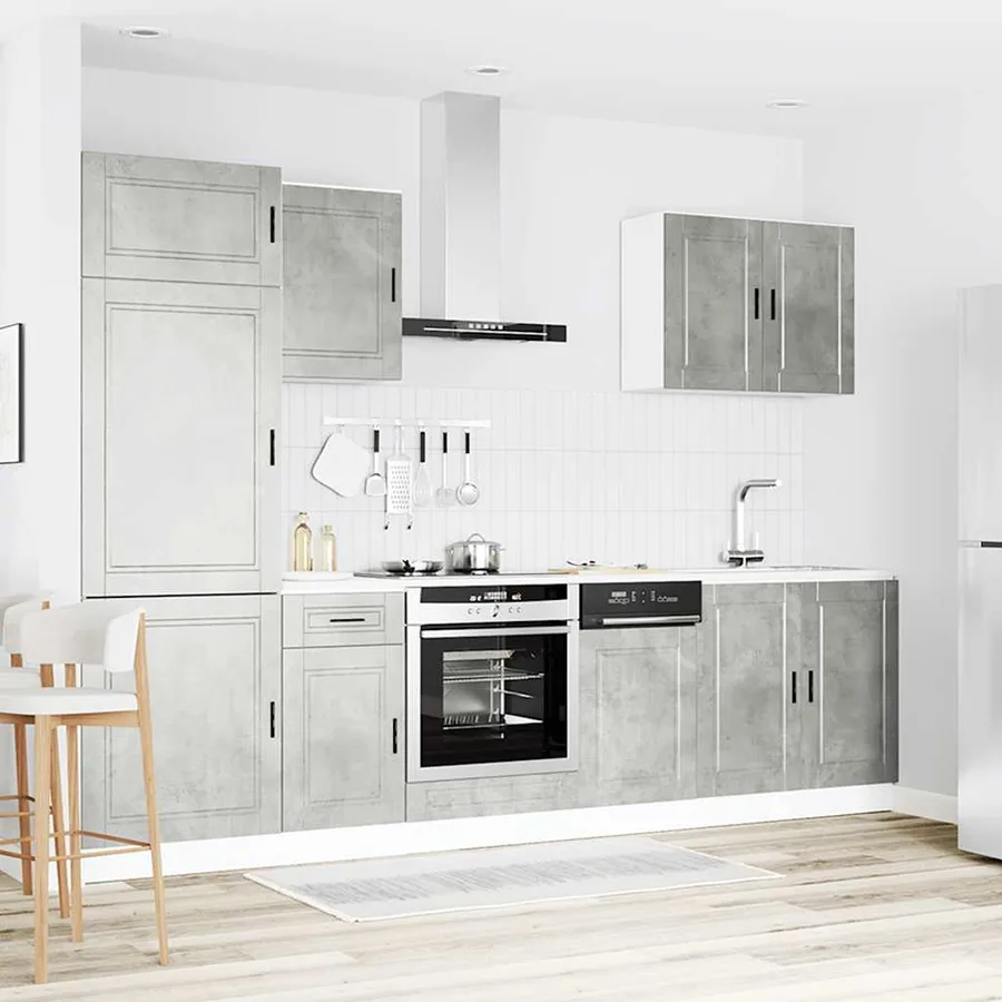 Ensemble de 7 meubles de cuisine "Porto" en bois d'ingénierie gris béton - 3