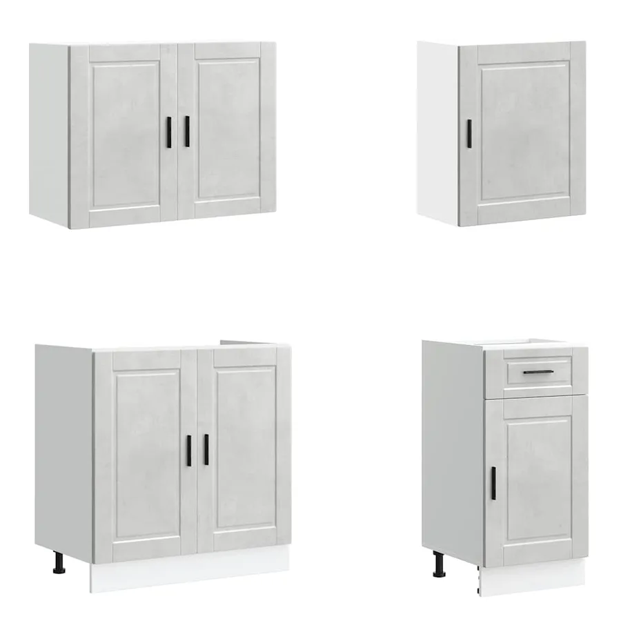 Ensemble de 7 meubles de cuisine "Porto" en bois d'ingénierie gris béton - 4