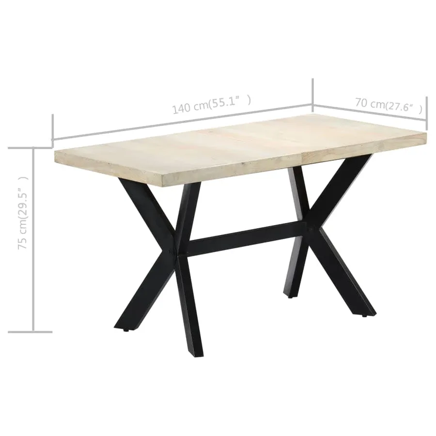 Table à dîner 140 x 70 x 75 cm Bois de manguier massif blanchi - 7