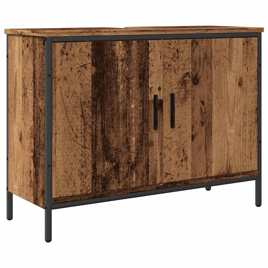 Armoire lavabo vieux bois 80x30x60 cm bois d'ingénierie - 2