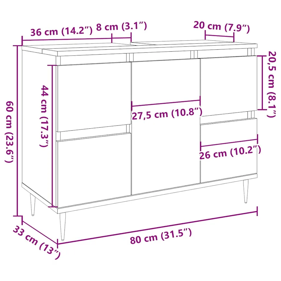 Armoire de salle de bain vieux bois 80x33x60 cm bois ingénierie - 12