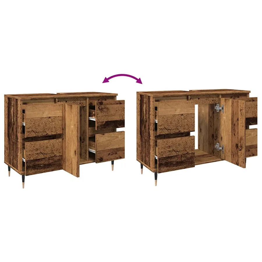 Armoire de salle de bain vieux bois 80x33x60 cm bois ingénierie - 9