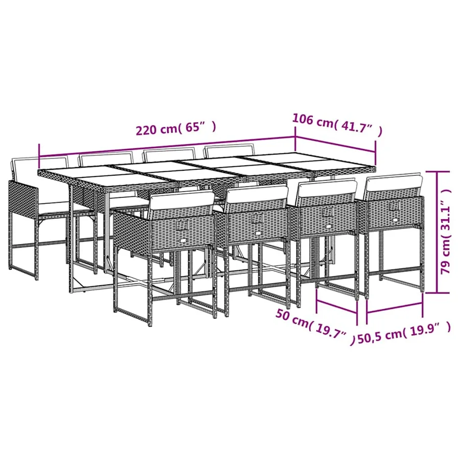 Ensemble à manger de jardin 9pcs coussins noir résine tressée - 6