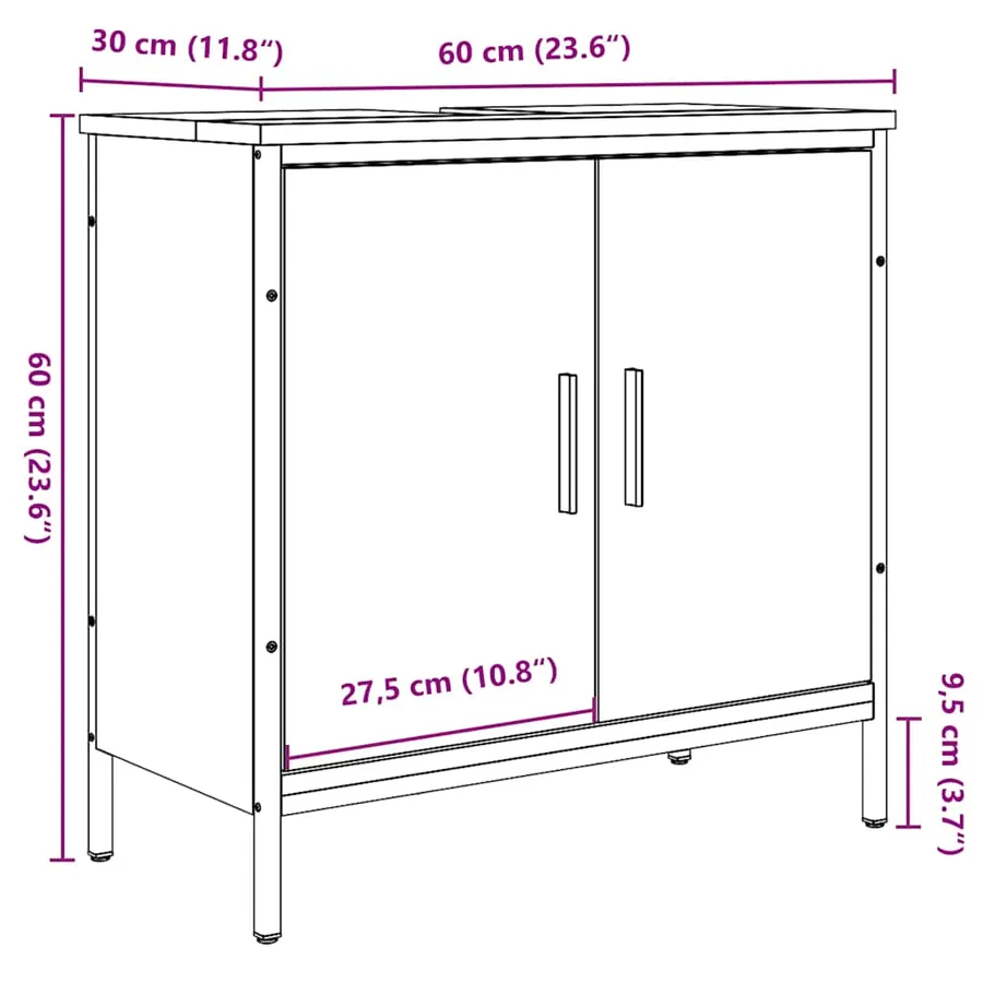 Armoire lavabo vieux bois 60x30x60 cm bois d'ingénierie - 13