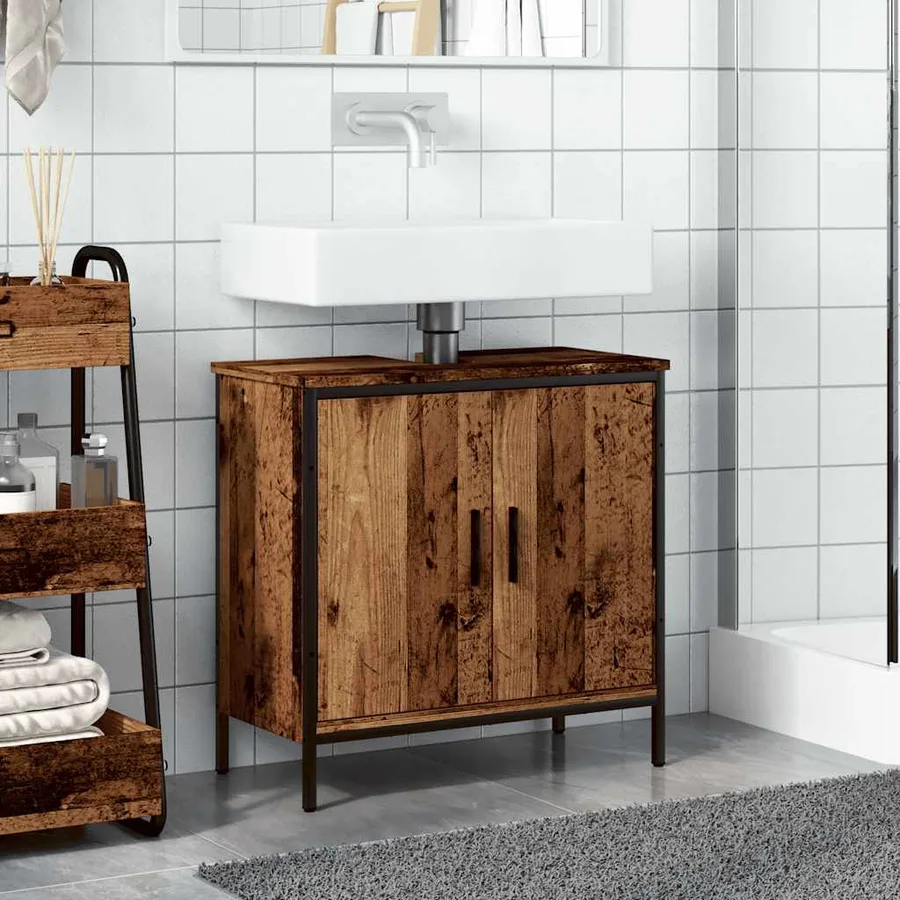 Armoire lavabo vieux bois 60x30x60 cm bois d'ingénierie - 3