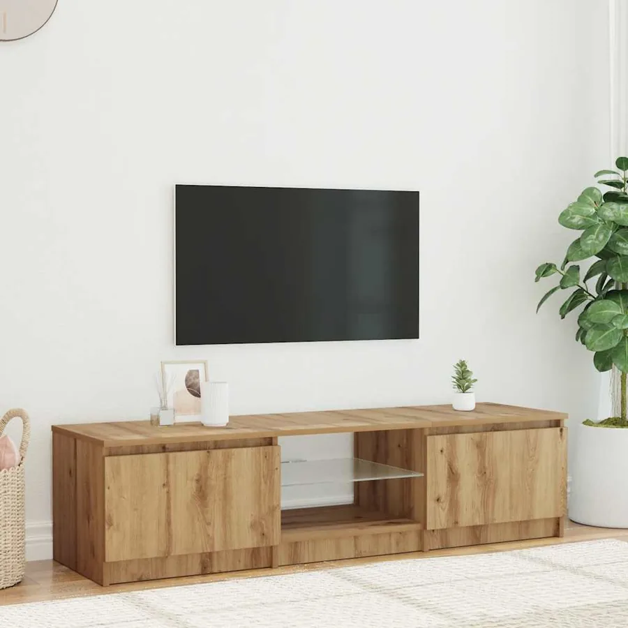 Meuble TV avec lumières LED chêne artisanal bois d'ingénierie