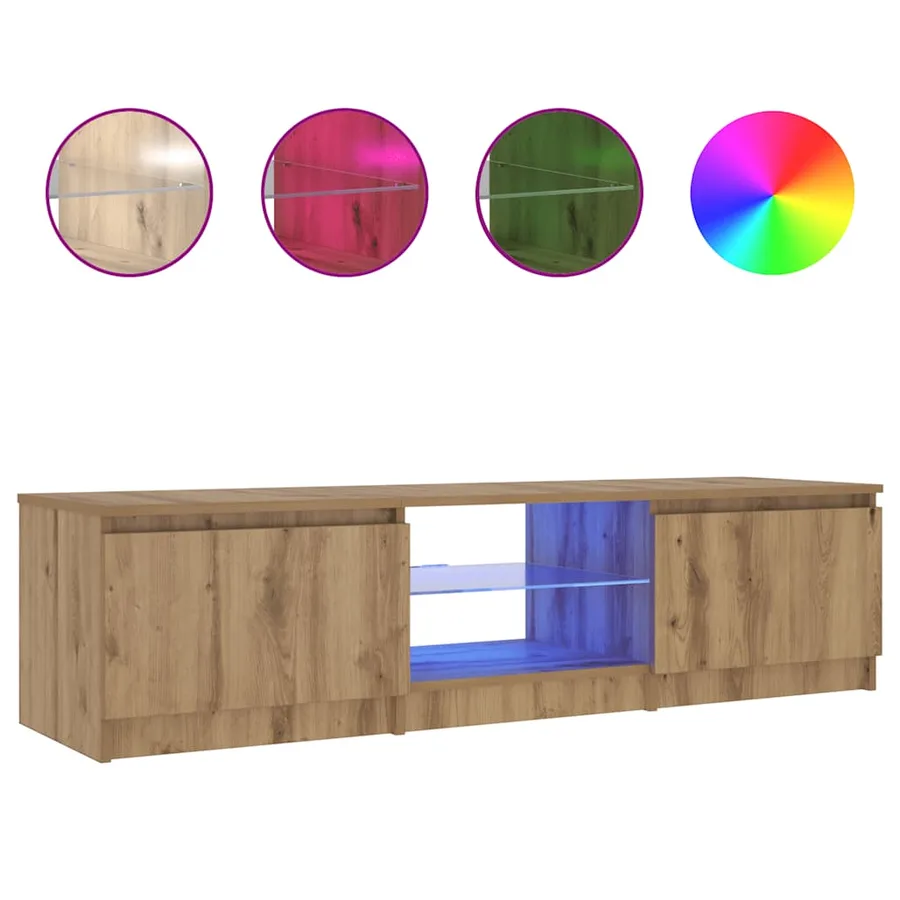 Meuble TV avec lumières LED chêne artisanal bois d'ingénierie - 2
