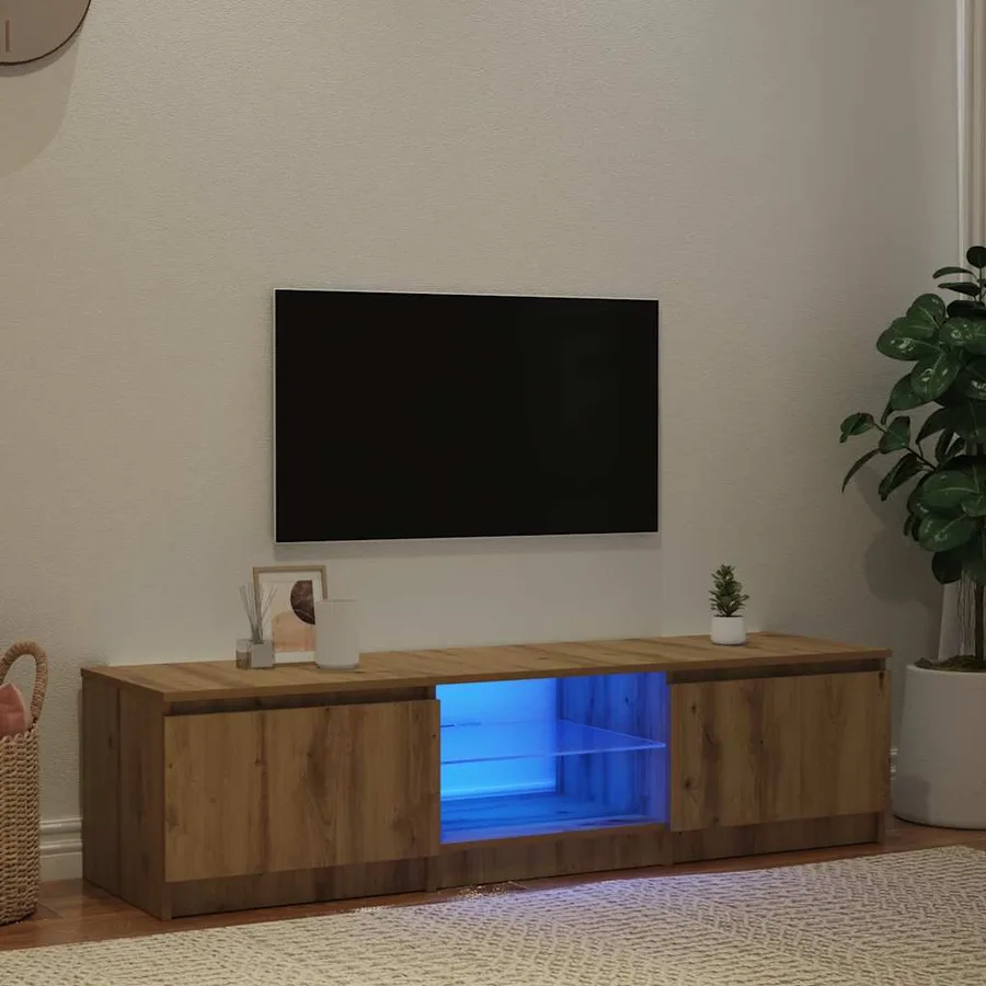 Meuble TV avec lumières LED chêne artisanal bois d'ingénierie - 3
