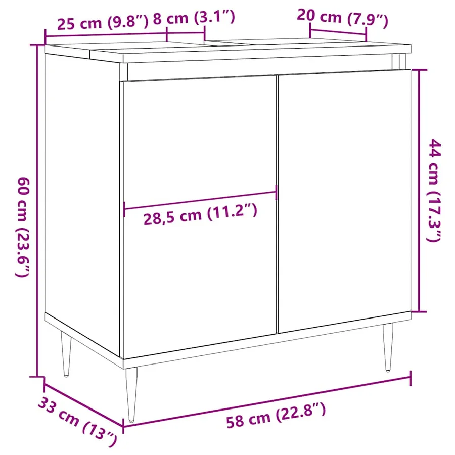 Armoire de bain gris béton 58x33x60 cm bois d'ingénierie - 11