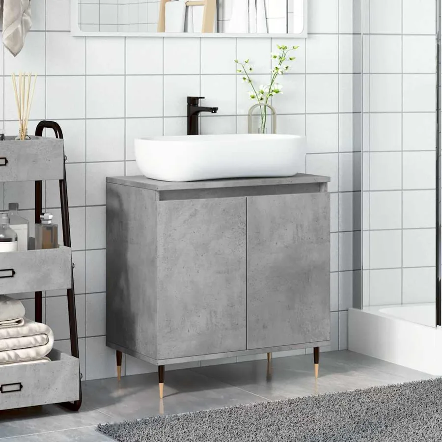 Armoire de bain gris béton 58x33x60 cm bois d'ingénierie - 3