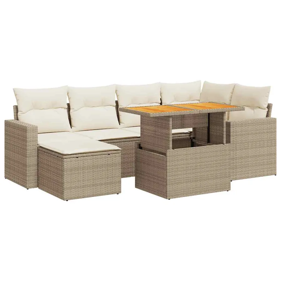 Salon de jardin avec coussins 7 pcs beige résine tressée - 2