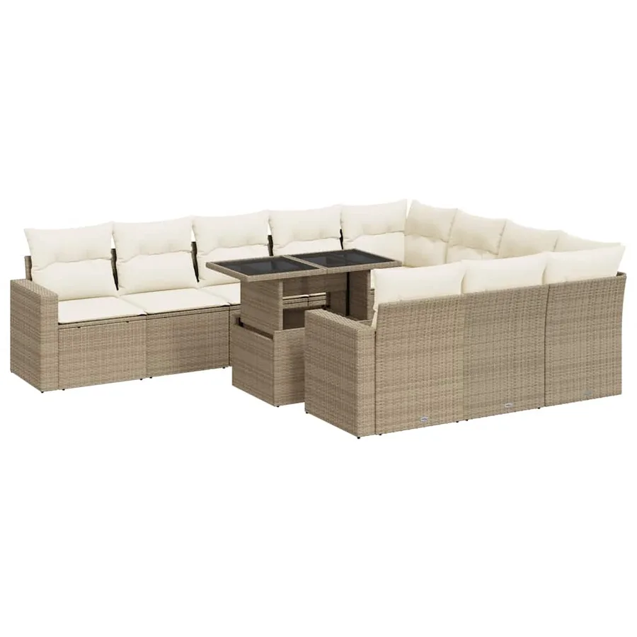 Salon de jardin 11 pcs avec coussins beige résine tressée - 2