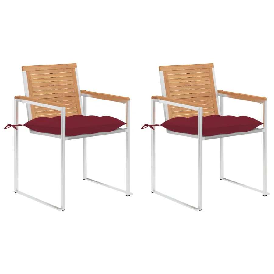 Chaises de jardin avec coussins lot de 2 Teck solide et acier