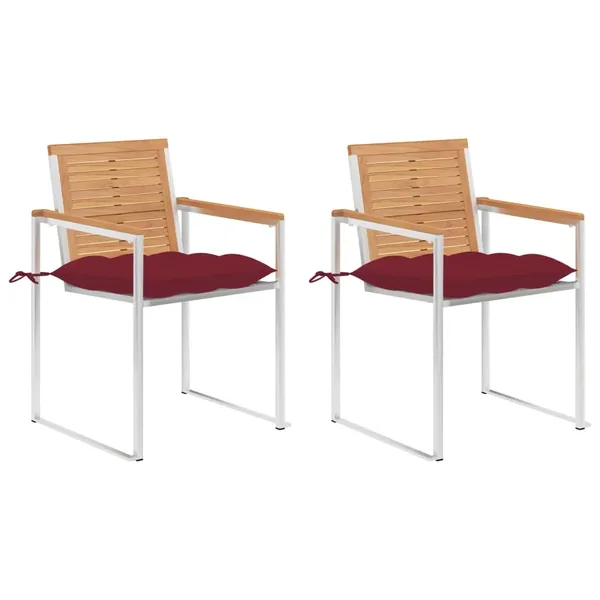 Chaises de jardin avec coussins lot de 2 Teck solide et acier