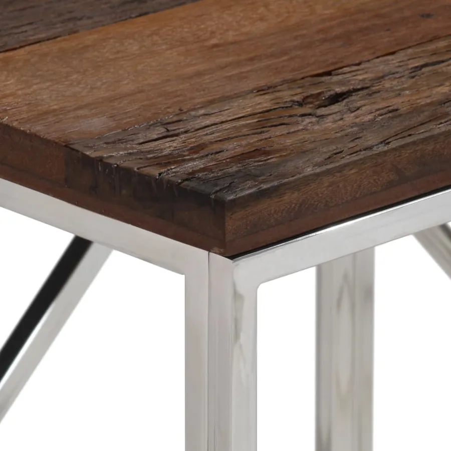 Table console argenté acier inoxydable et bois de mélèze massif - 4