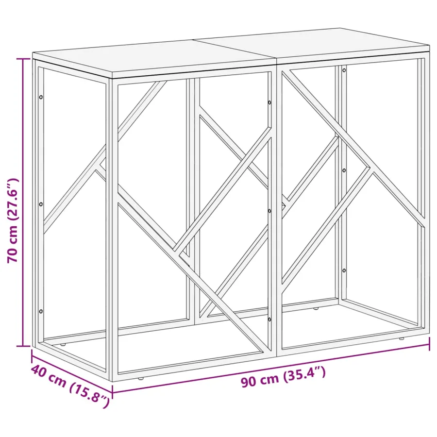 Table console argenté acier inoxydable et bois de mélèze massif - 9