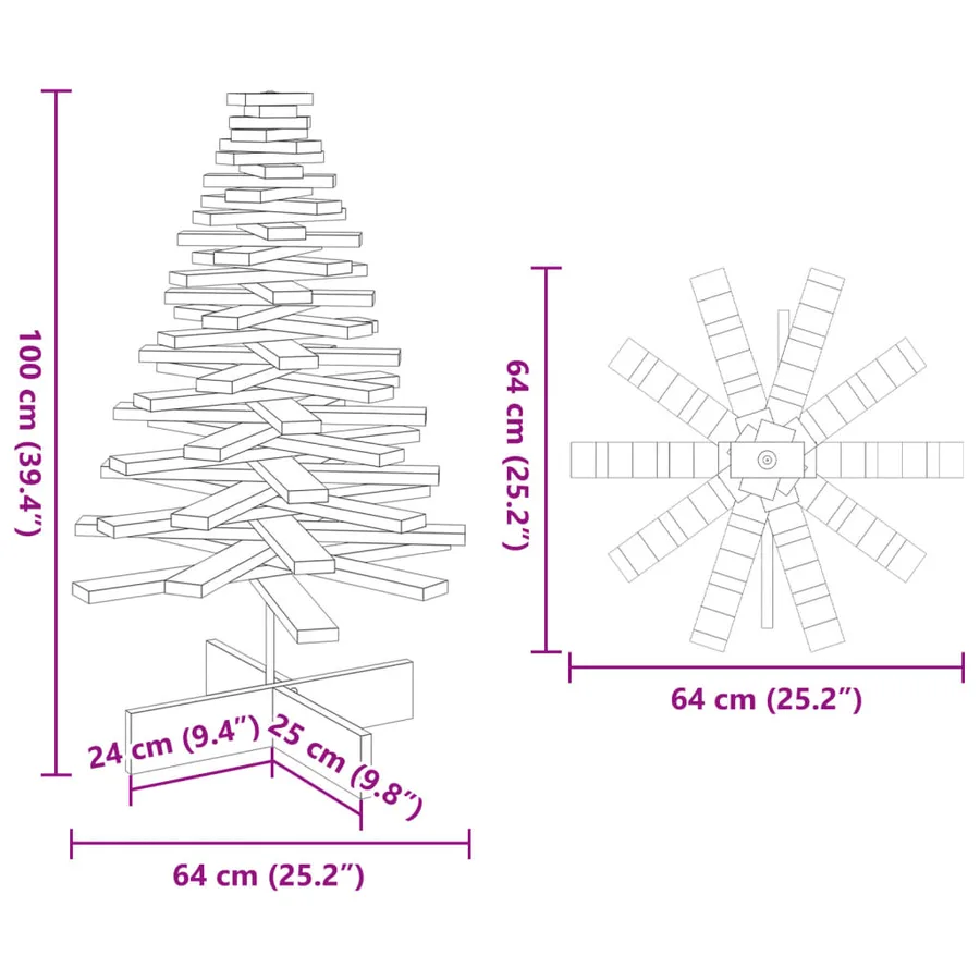 Arbre de Noël en bois pour décoration 100 cm bois massif de pin - 8