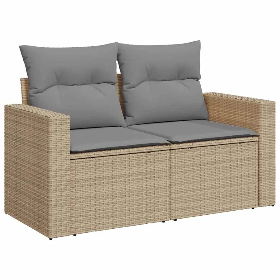 Salon de jardin avec coussins 10 pcs beige résine tressée - 5