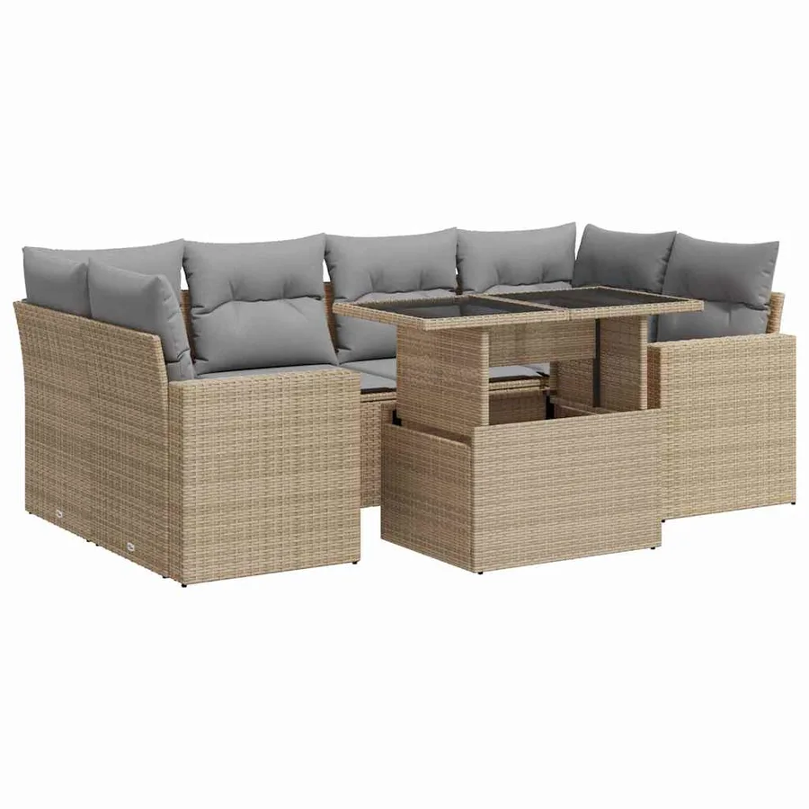 Salon de jardin avec coussins 7 pcs beige résine tressée - 2