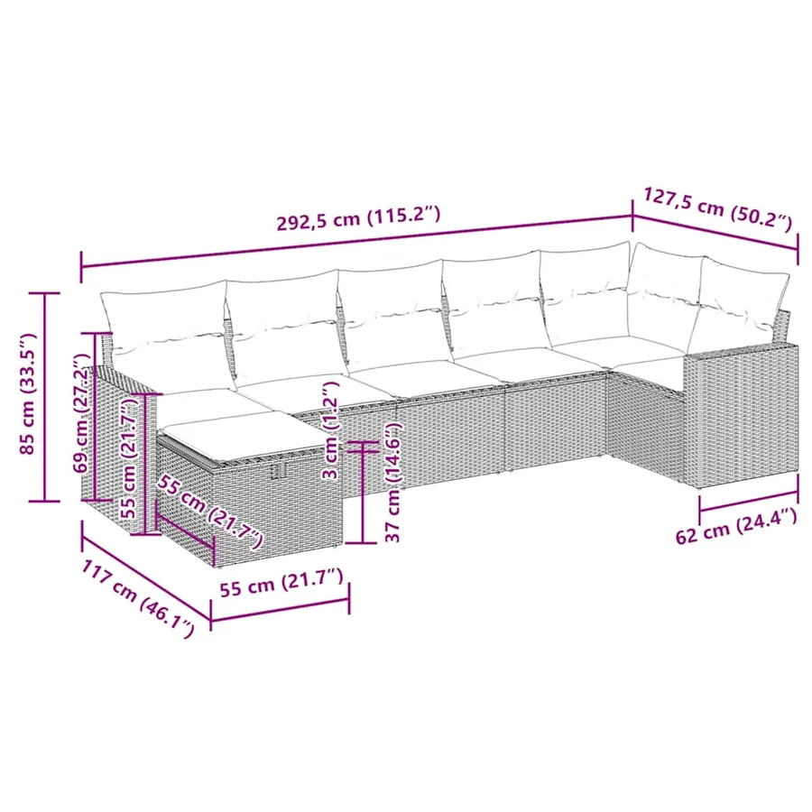Salon de jardin avec coussins 7 pcs beige résine tressée - 15