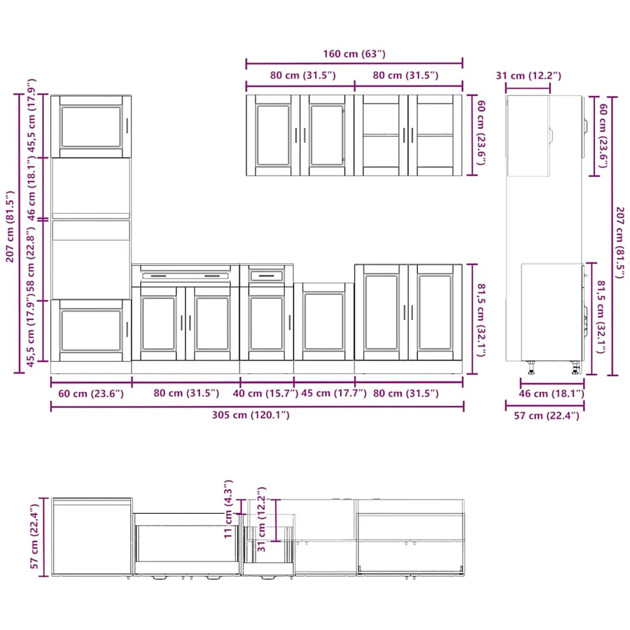 Ensemble d'armoires de cuisine 7 pcs Kalmar bois d'ingénierie - 8