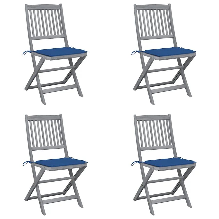 Chaises pliables d'extérieur lot de 4 et coussins Bois d'acacia